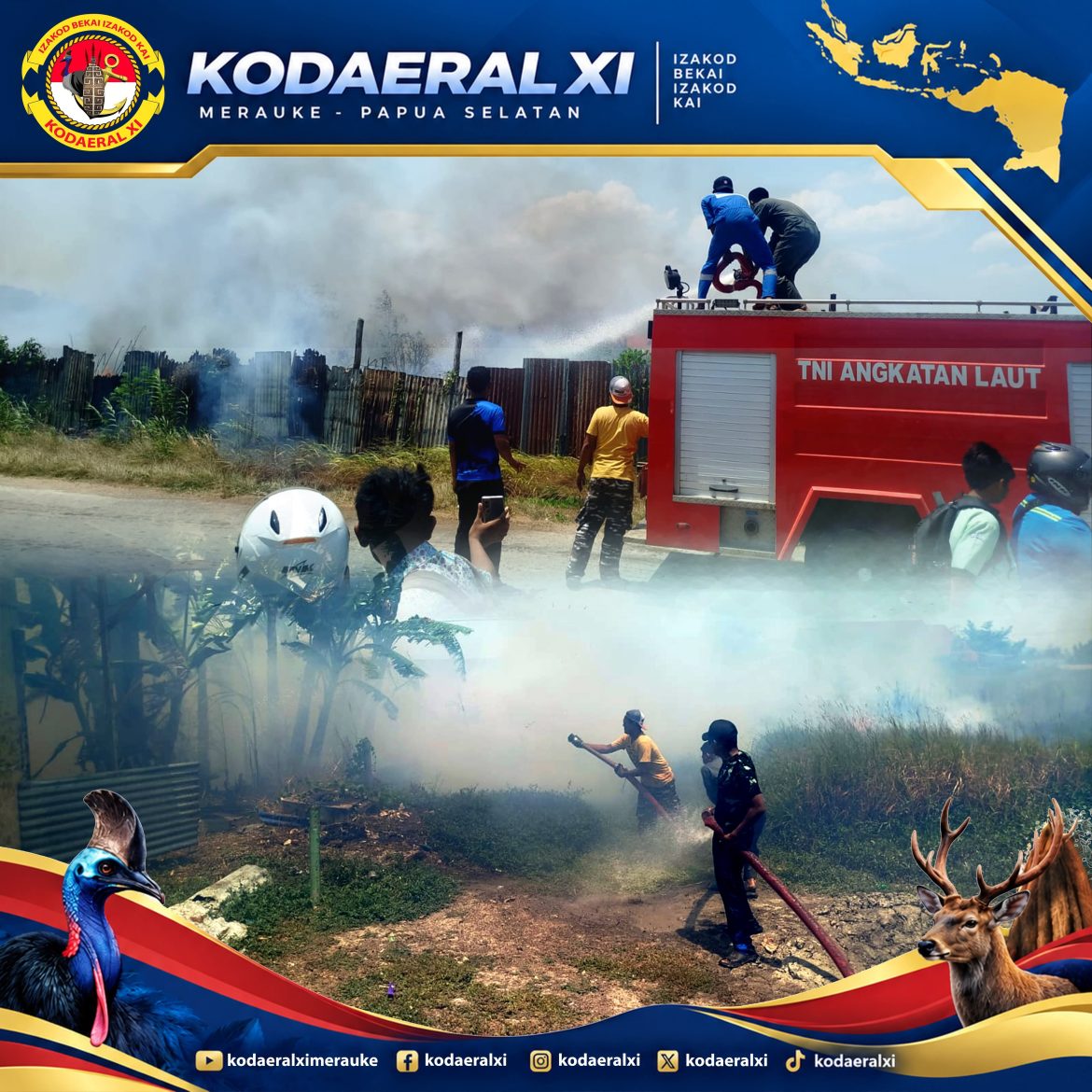 Kebakaran Lahan di Merauke  Kembali Terjadi, PMK Kodaeral XI Bergerak Cepat Padamkan Api